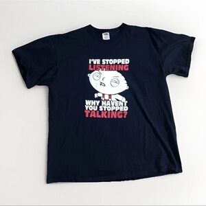 Vintage 2000s Family Guy Stewie Graphic Print Rap Tee, Size XL Black Y2K Cartoon